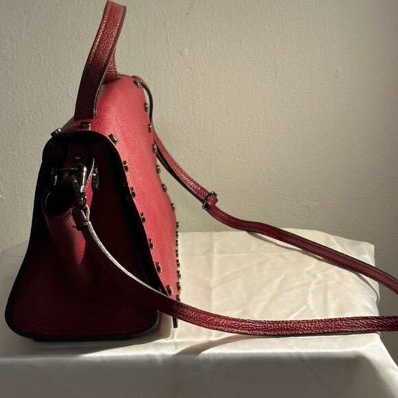 Red Pebbled Leather Crossbody Bag with Studded Detailing - Picture 5 of 8